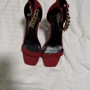 Nine West High Heels Red Red Patent Leather Open Toe